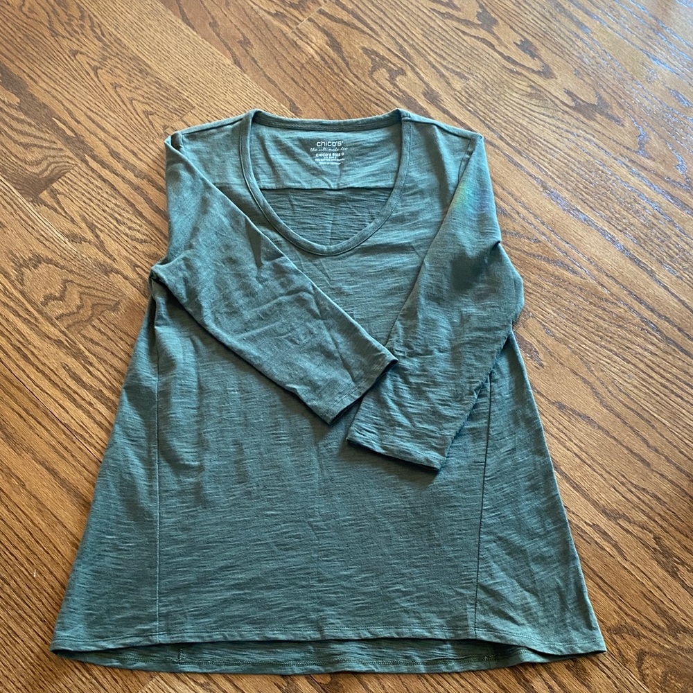 Chico's Teal Green Scoop Neck Long Sleeve Top